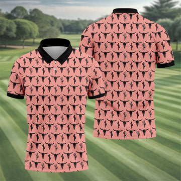 Longhorn Cow Skull Western Theme Peach Pink Golf Tops For Men, Polo Shirts For Men, Golf Shirts For Men