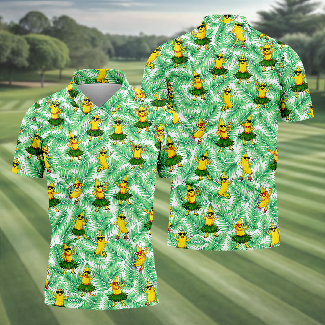 Funny Hula Banana Tropical Hawaiian Golf Shirt, Mens Golf Polo, Printed Golf Shirts