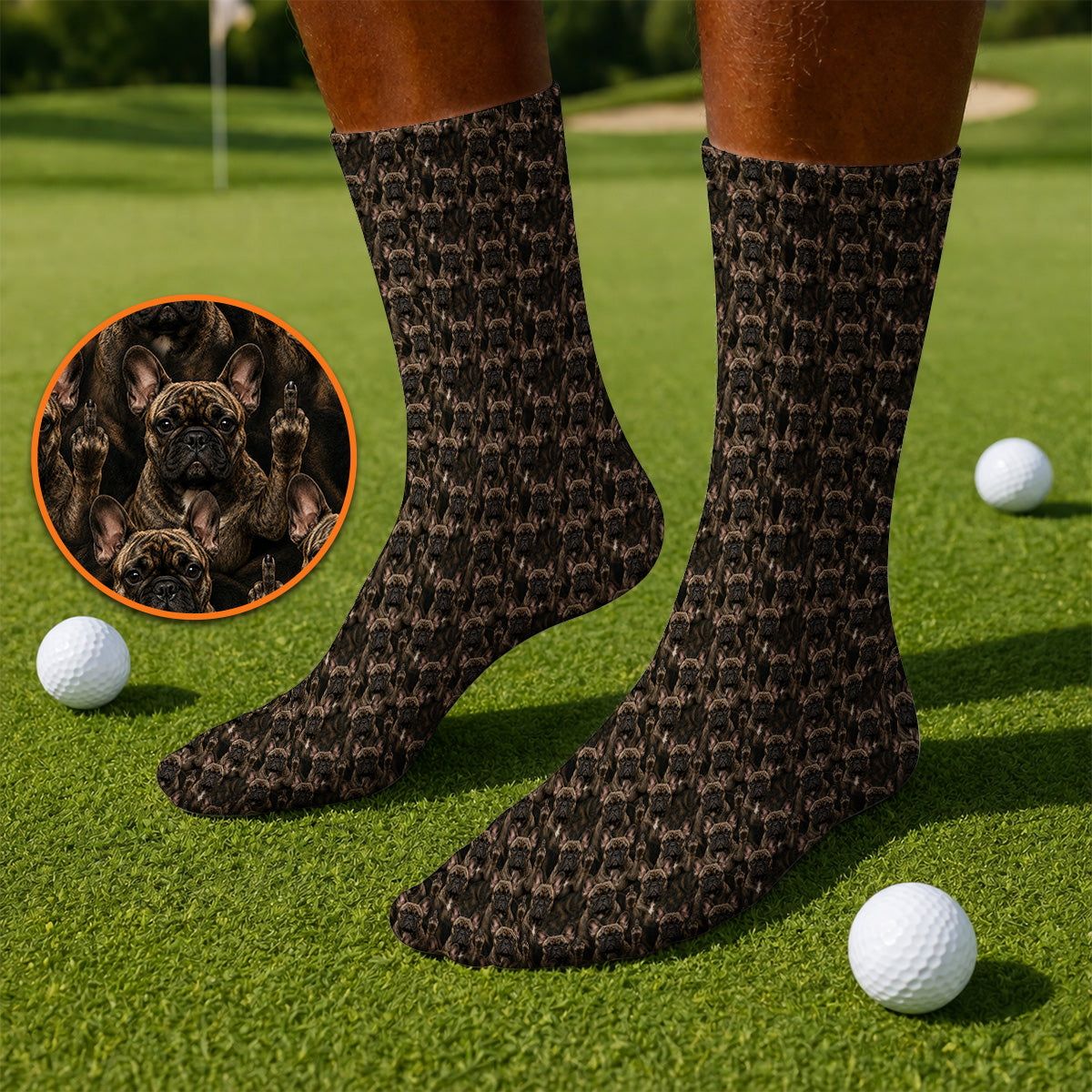 French Bulldog Pattern Golf Socks, Brindle Frenchie Golf Sock, Golf Gift For Golfer