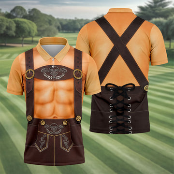 Funny Lederhosen Oktoberfest Costume Polo Shirt, Mens Golf Shirts, Golf Apparel For Men