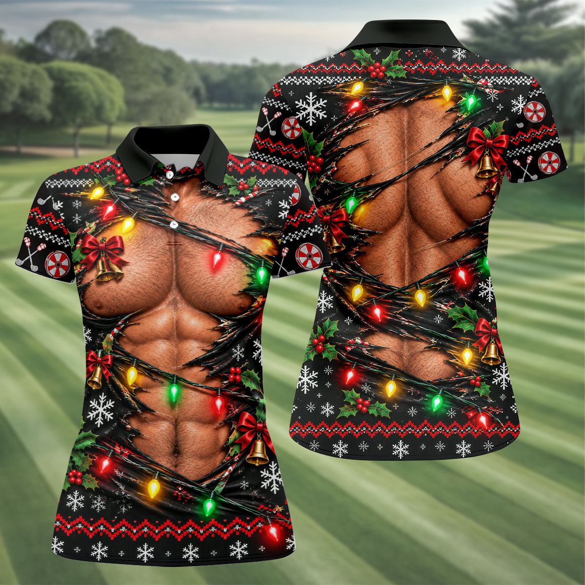 Christmas Ripped Muscle Polo Shirt, Christmas Golf Shirt For Women, Womens Golf Tops