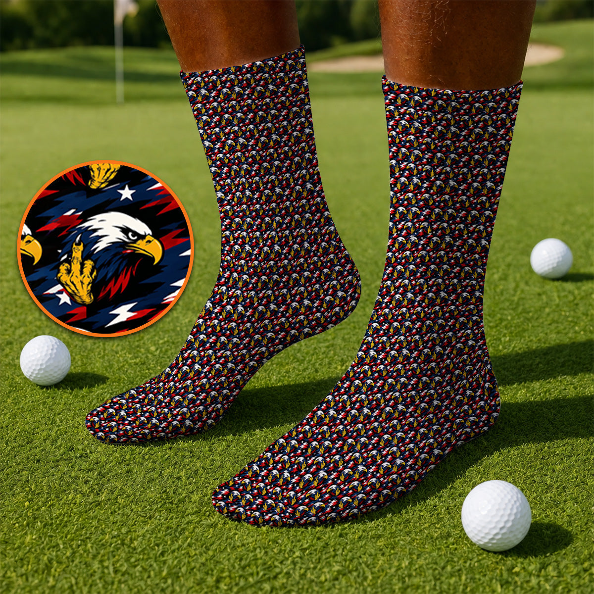 Eagle Middle Finger Golf Socks, USA Patriotic Pattern Golf Sock, Crazy Golf Gift For Golfer