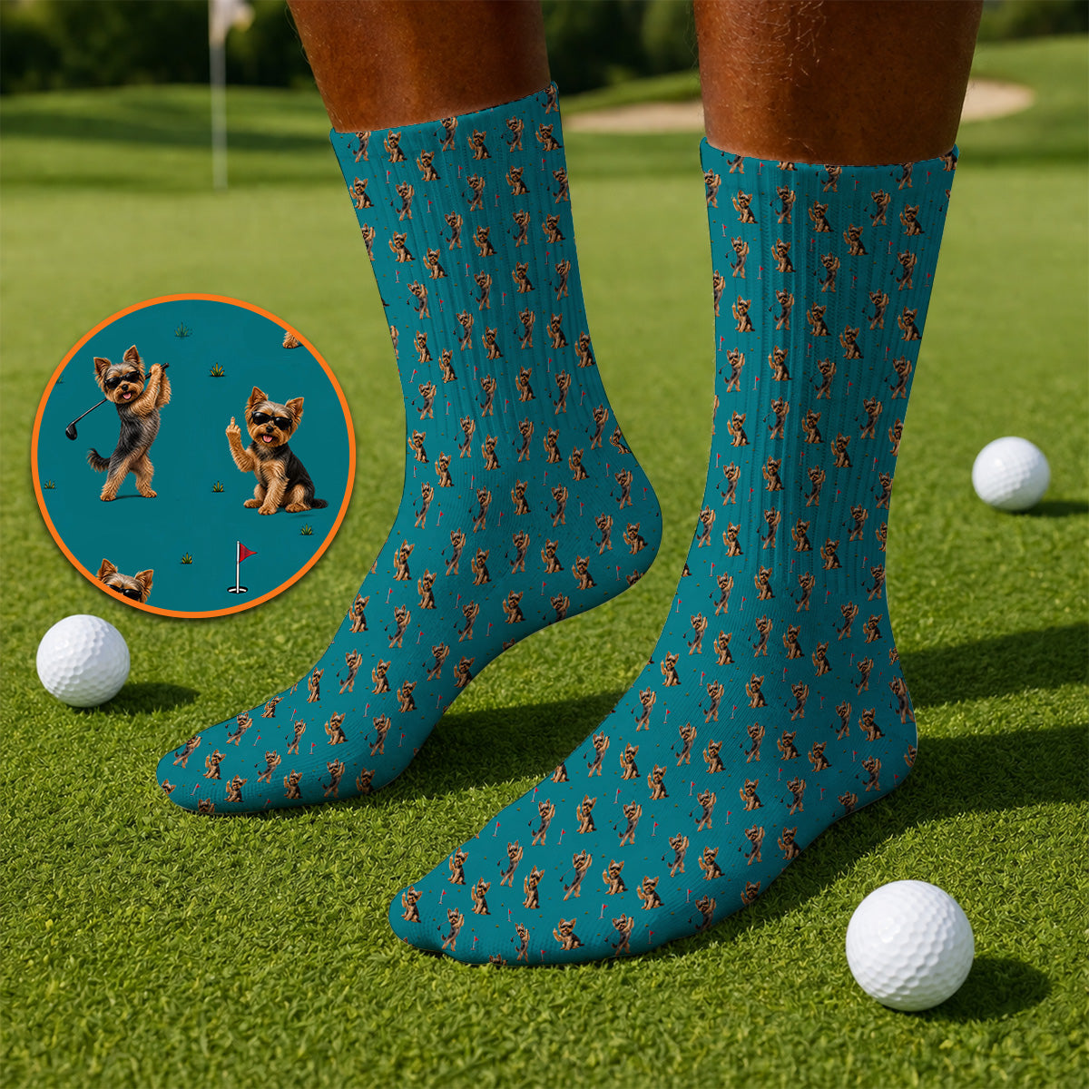 Funny Yorkshire Terrier Golf Socks, Cool Yorkie Pattern Golf Sock, Gift For Golf Lovers