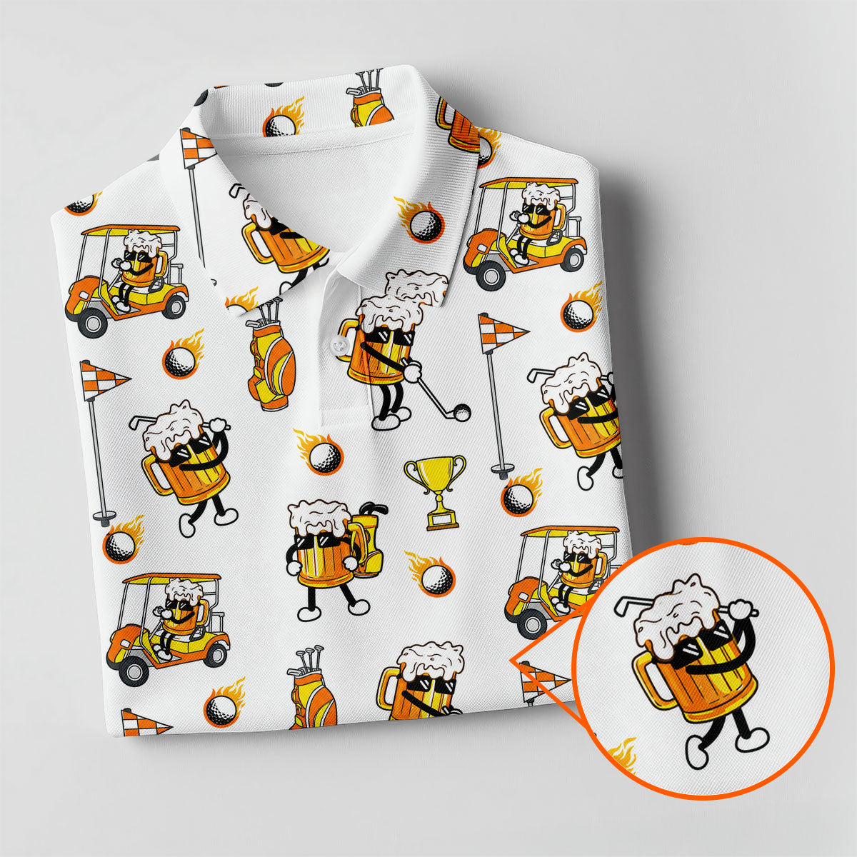 Funny Beer Mug Golfer Pattern Golf Polo Shirt, Mens Golf Polo, Golf Apparel For Men