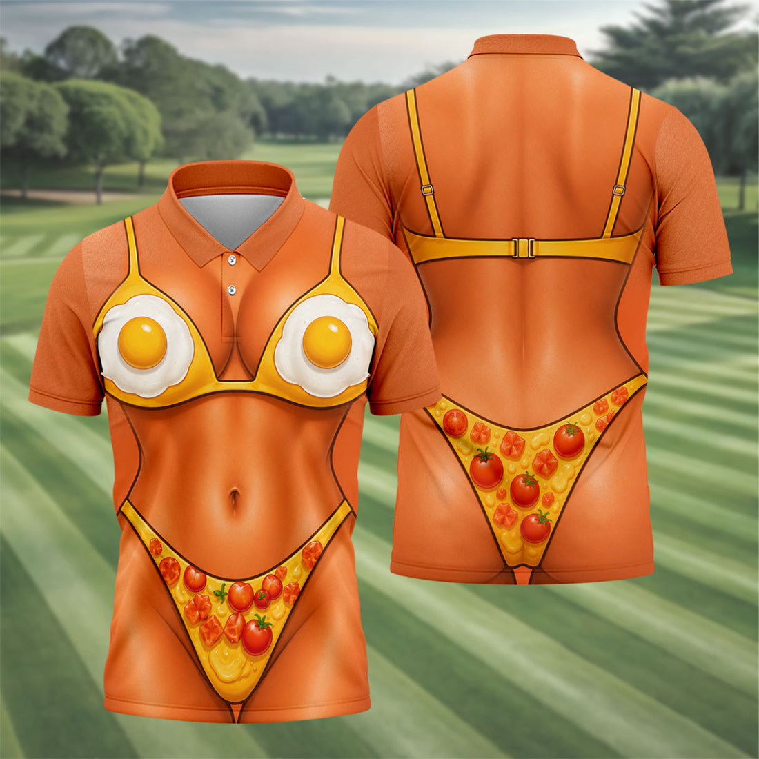 Funny Fried Egg Bikini Body Golf Shirt, Mens Golf Polo, Polo Shirts For Men, Printed Golf Shirts