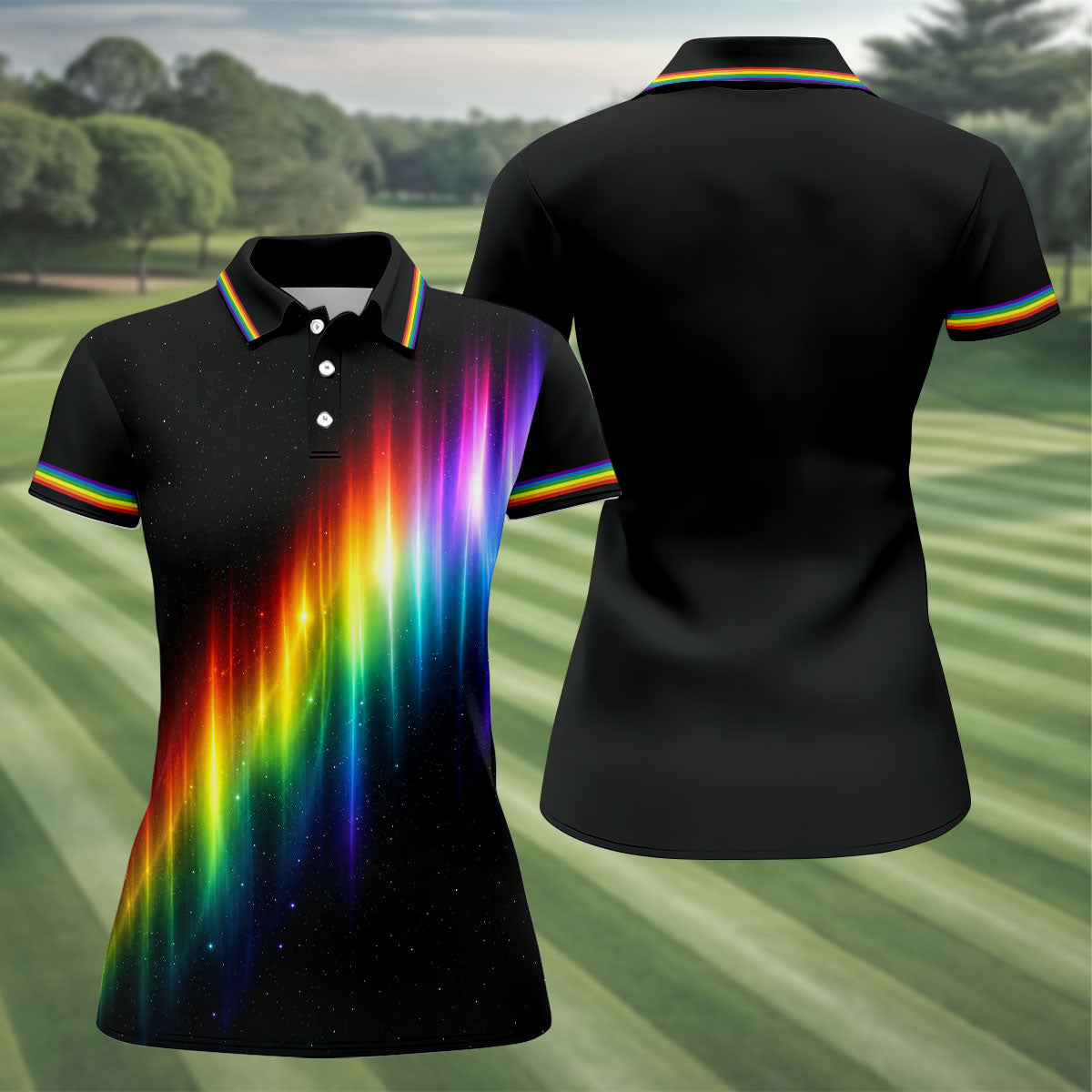Rainbow Galaxy LGBT Support Gradient Ladies Golf Tops, Pride Month Golf Shirt For Women