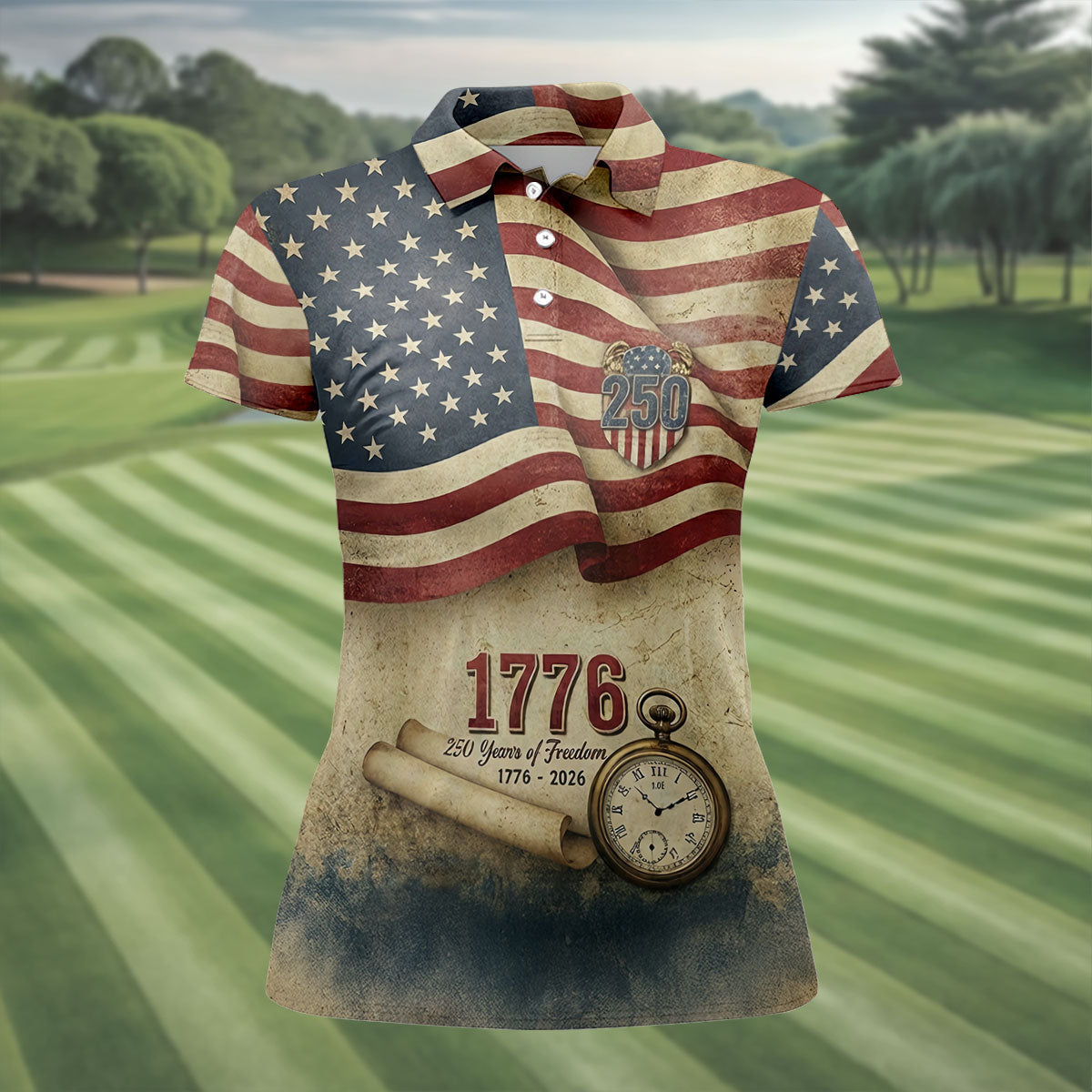 250 Years Of Freedom Vintage Golf Shirt, 4th Of July Patriotic Golf Shirt For Women