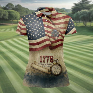 250 Years Of Freedom Vintage Golf Shirt, 4th Of July Patriotic Golf Shirt For Women