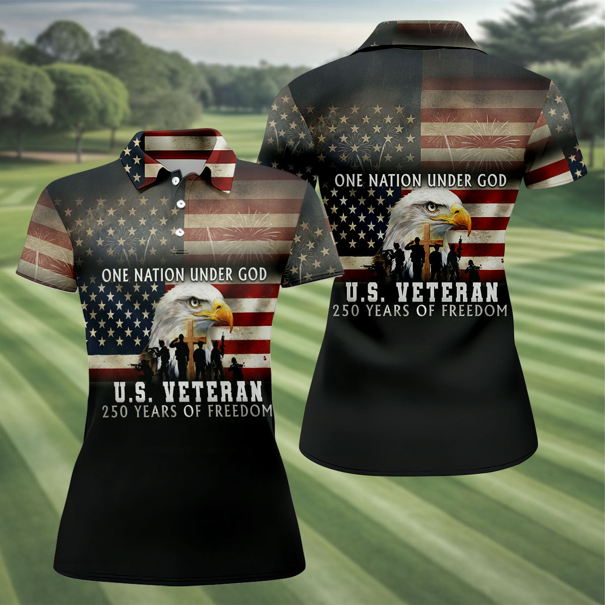 One Nation Under God US Veteran 250 Years Of Freedom Patriotic Golf Shirt, Golf Shirt For Women