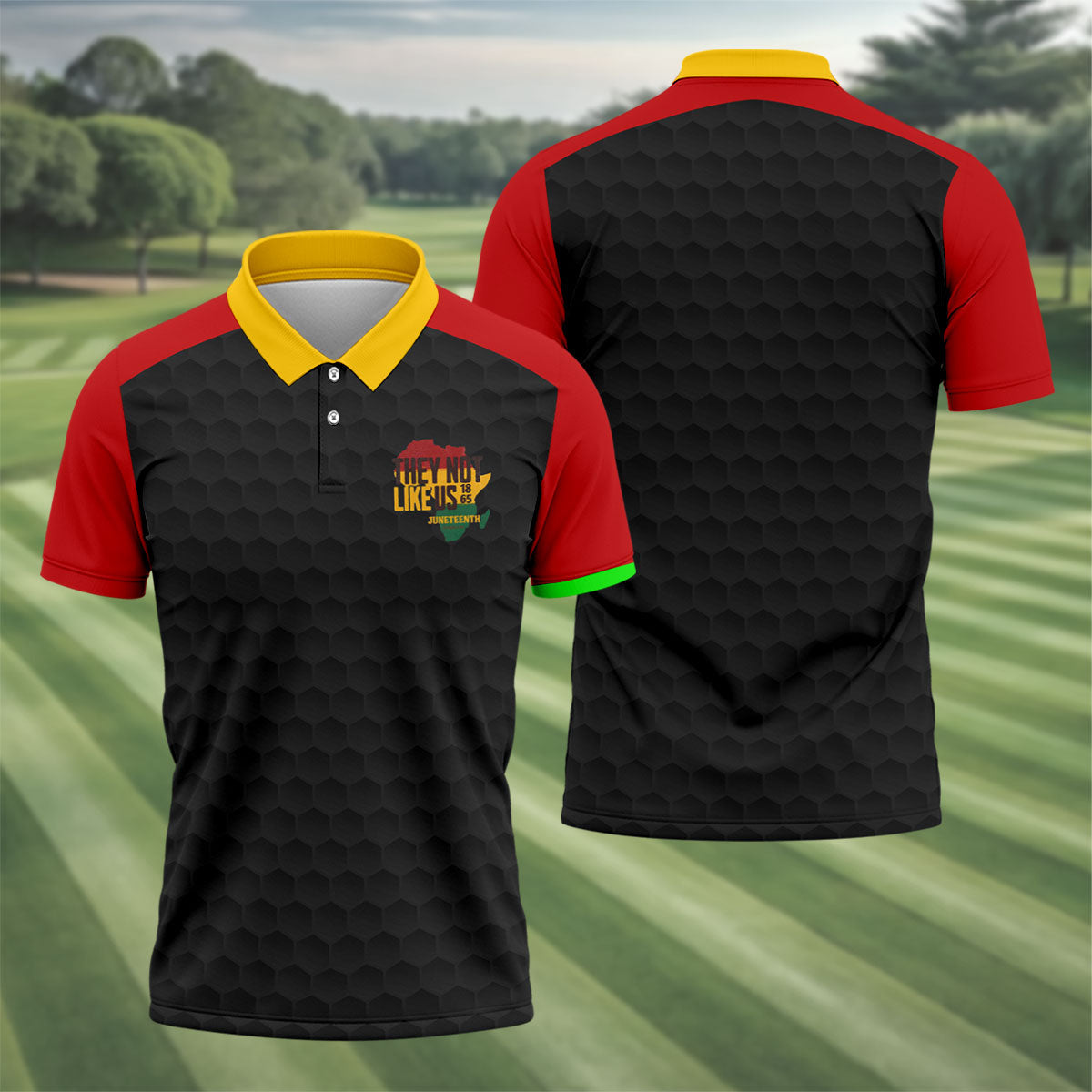 Juneteenth They Not Like Us 1865 Performance Golf Polo Shirt, Golf Shirts For Men, Printed Golf Shirts