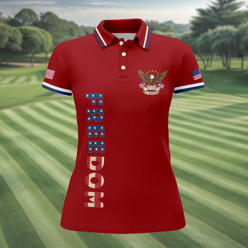 250 Years Of Freedom US Flag Logo Red Golf Shirt, Patriotic 4th Of July Golf Shirt For Women