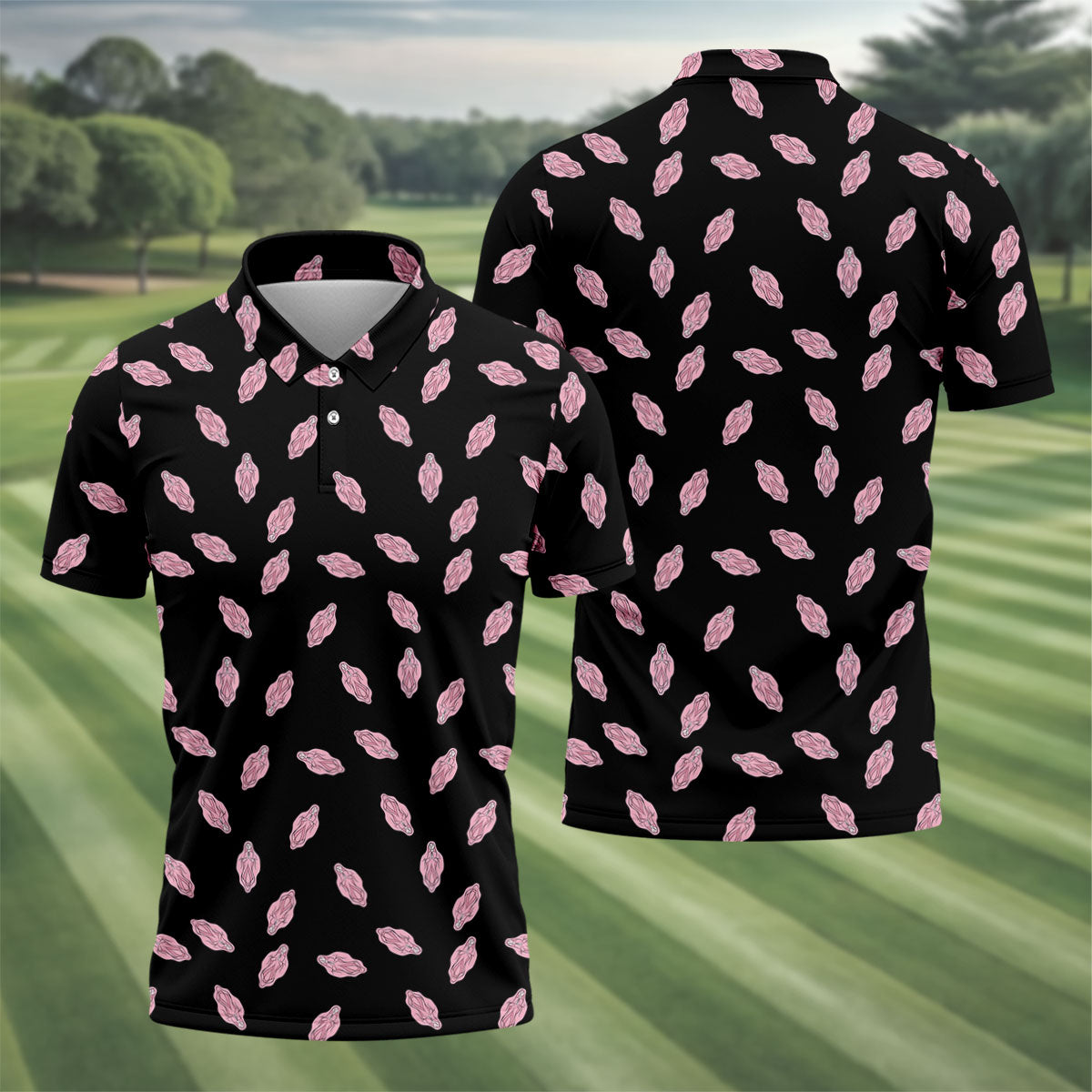 Funny Pink Adult Humor Pattern Polo Shirt, Mens Golf Polo, Golf Polo Shirts For Men
