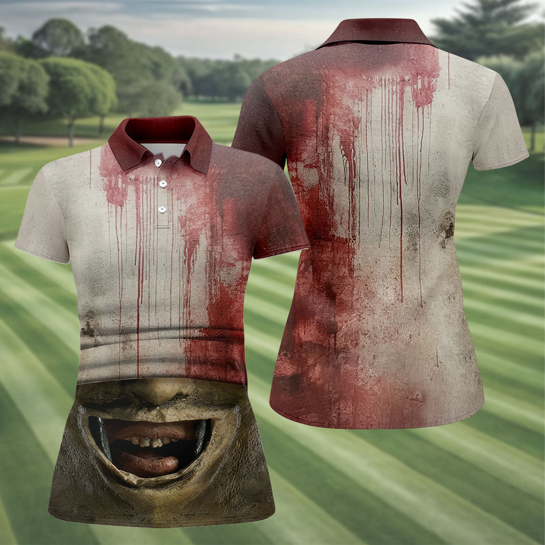 Leather Mask Horror Character Halloween Polo Shirt, Women’s Golf Apparel, Ladies Golf Top