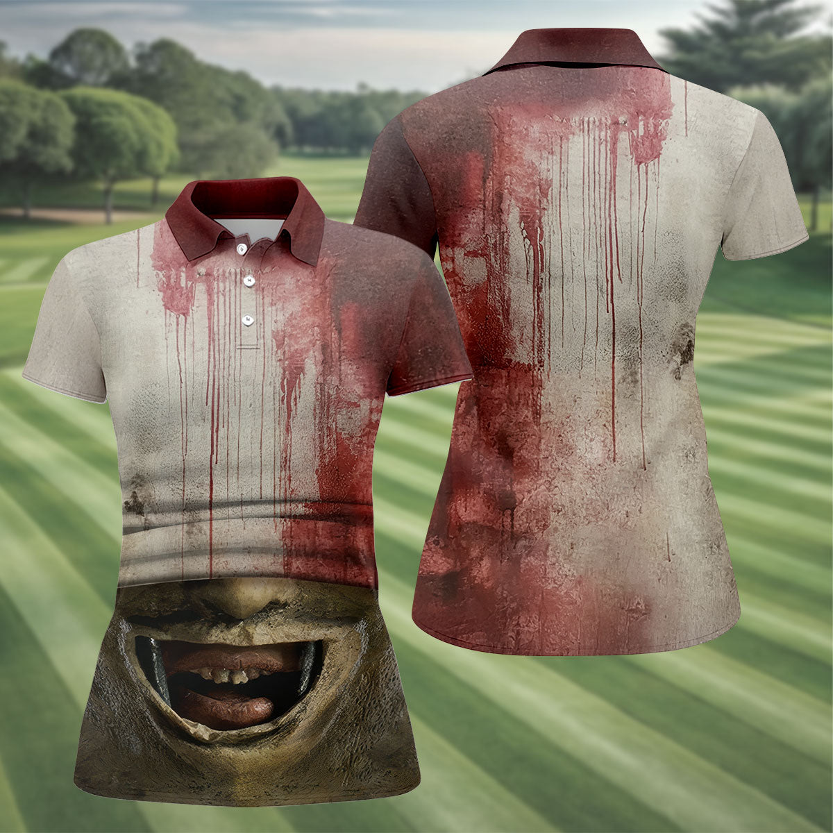 Leather Mask Horror Character Halloween Polo Shirt, Women’s Golf Apparel, Ladies Golf Top