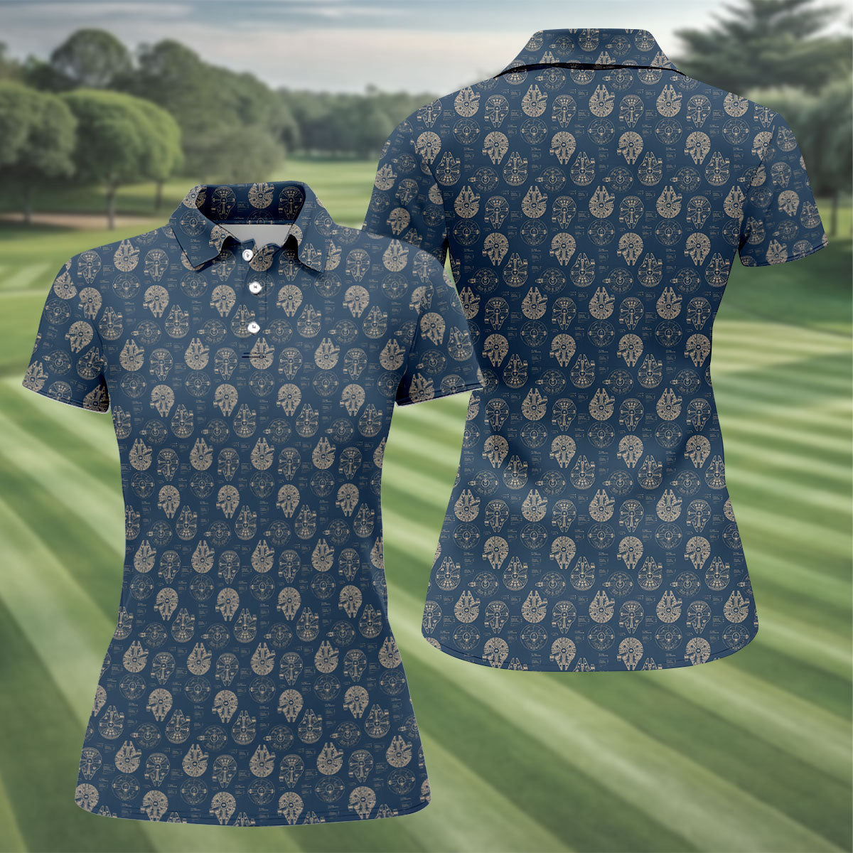 Vintage Spaceship Blueprint Halloween Golf Shirt, Halloween Costume Shirt, Women's Golf Polo