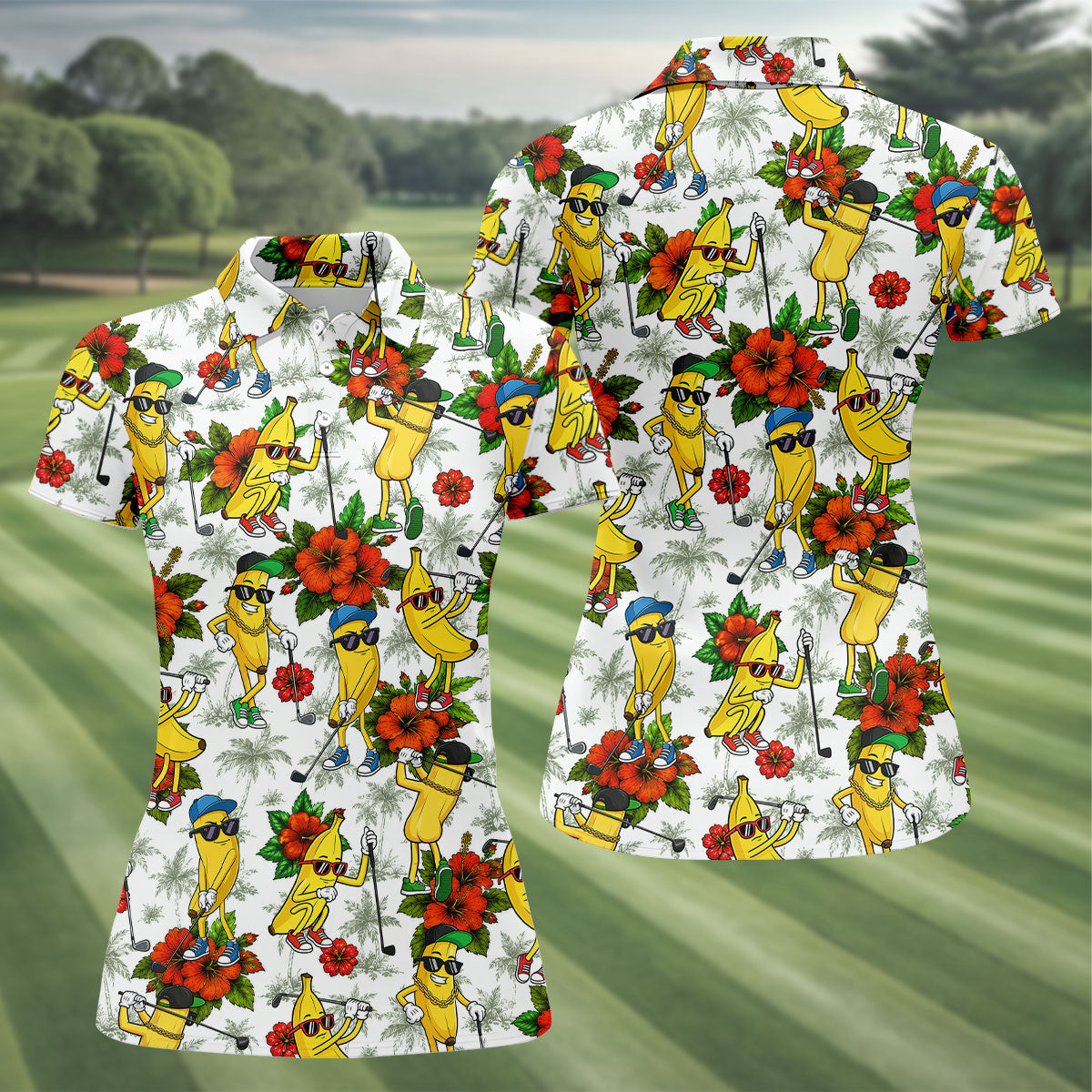 Funny Banana Golfer Hawaiian Golf Polo Shirt, Women’s Golf Polo, Golf Shirts For Women