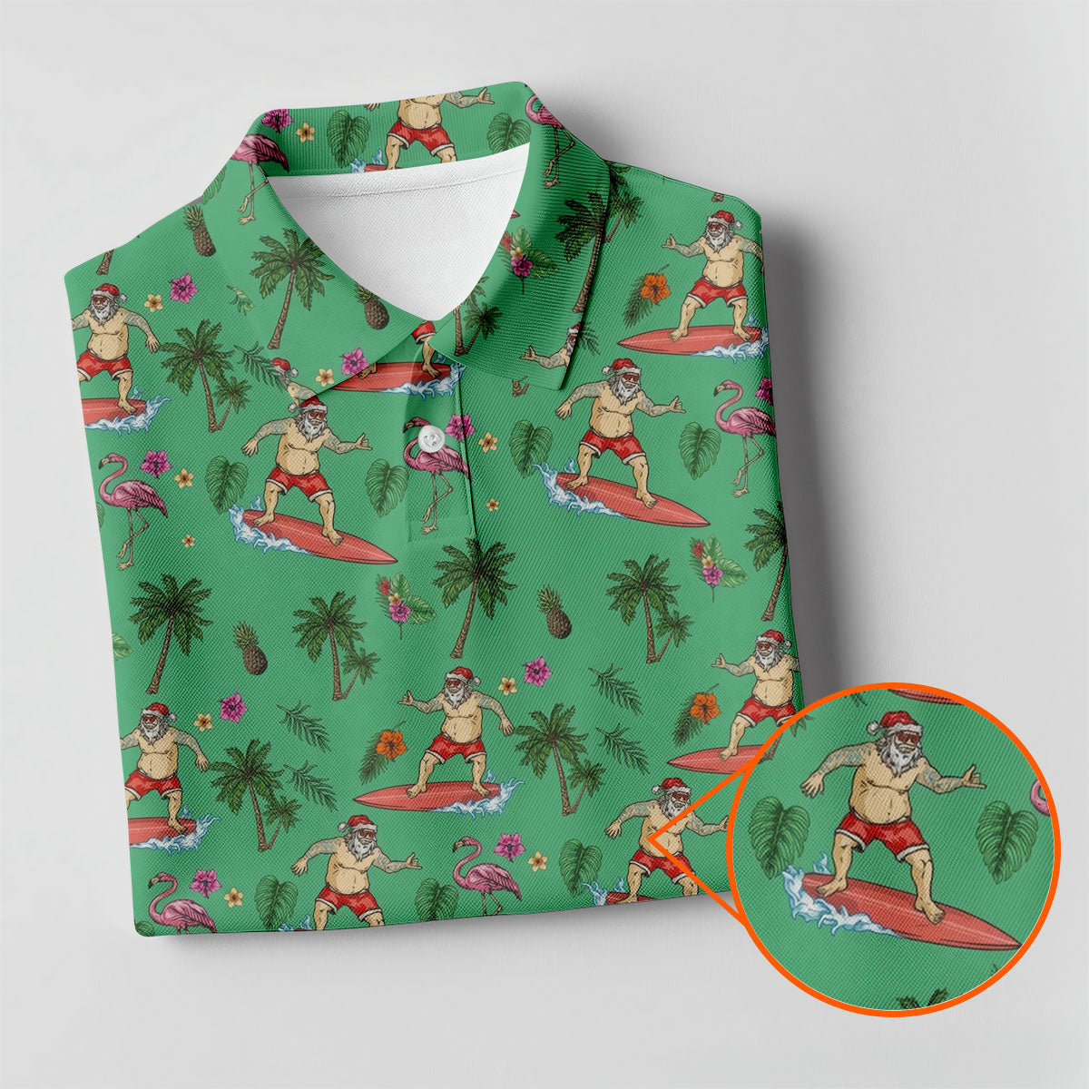 Santa Surfing Flamingo Tropical Golf Shirt, Christmas Golf Shirt, Golf Apparel For Men