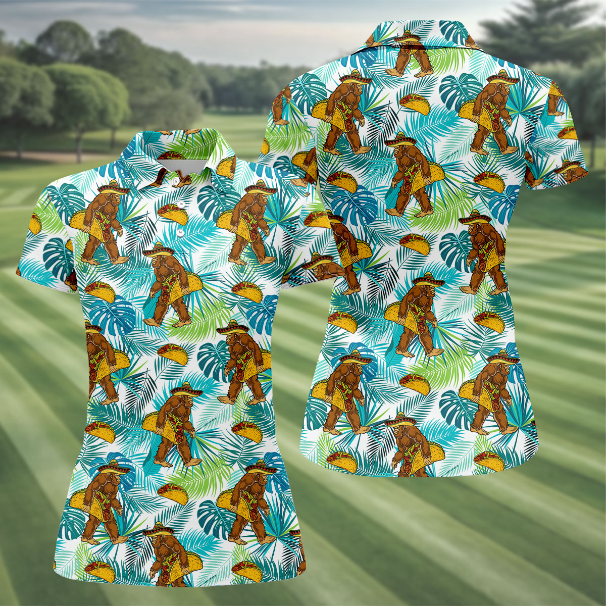 Funny Bigfoot Taco Sombrero Cinco De Mayo Celebration Fiesta Themed Tropical Vibe Golf Shirt For Women
