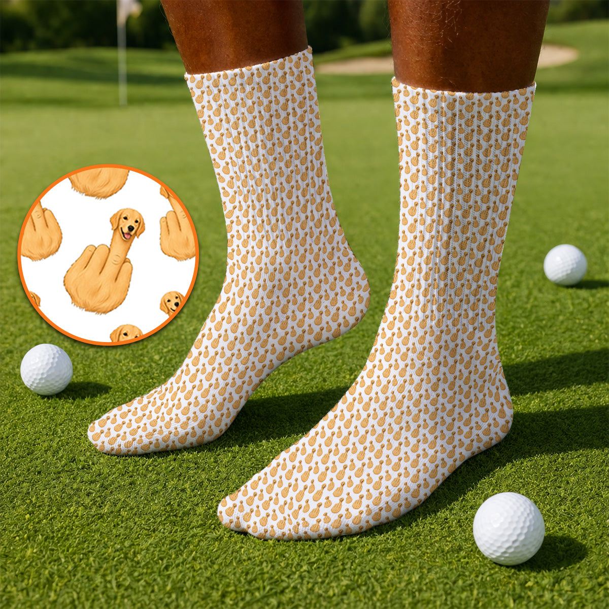 Golden Retriever Middle Finger Golf Socks, Funny Dog Pattern Golf Sock, Crazy Golf Gift For Golfer
