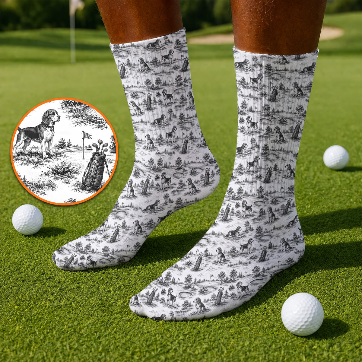 Beagle Toile De Jouy Golf Sock, Vintage Dog Pattern Golf Socks, Beagle Lover Golf Gift