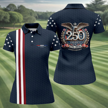 250 Years US Bald Eagle Golf Ball Pattern Golf Shirt, Patriotic 4th Of July Golf Shirt For Women
