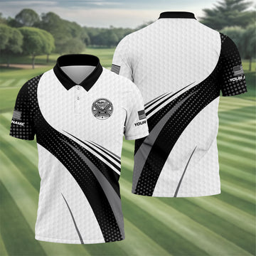 USA 250th Anniversary Black And White Golf Ball Pattern Golf Tops For Men, Patriotic Golf Shirts For Men