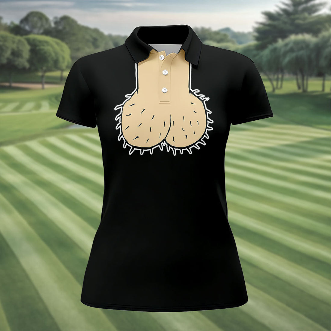 Black Funny Dickhead Faux Chest Golf Shirt, Women's Golf Tops, Ladies Golf Shirts