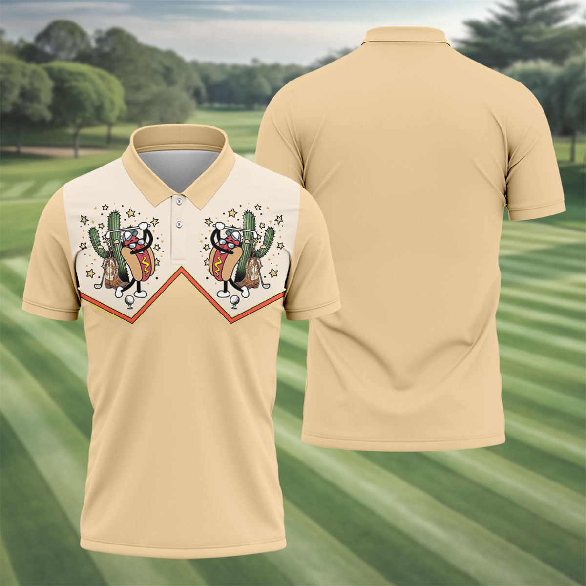 Funny Golf Hot Dog Western Polo Shirt, Mens Golf Shirts, Printed Golf Shirts