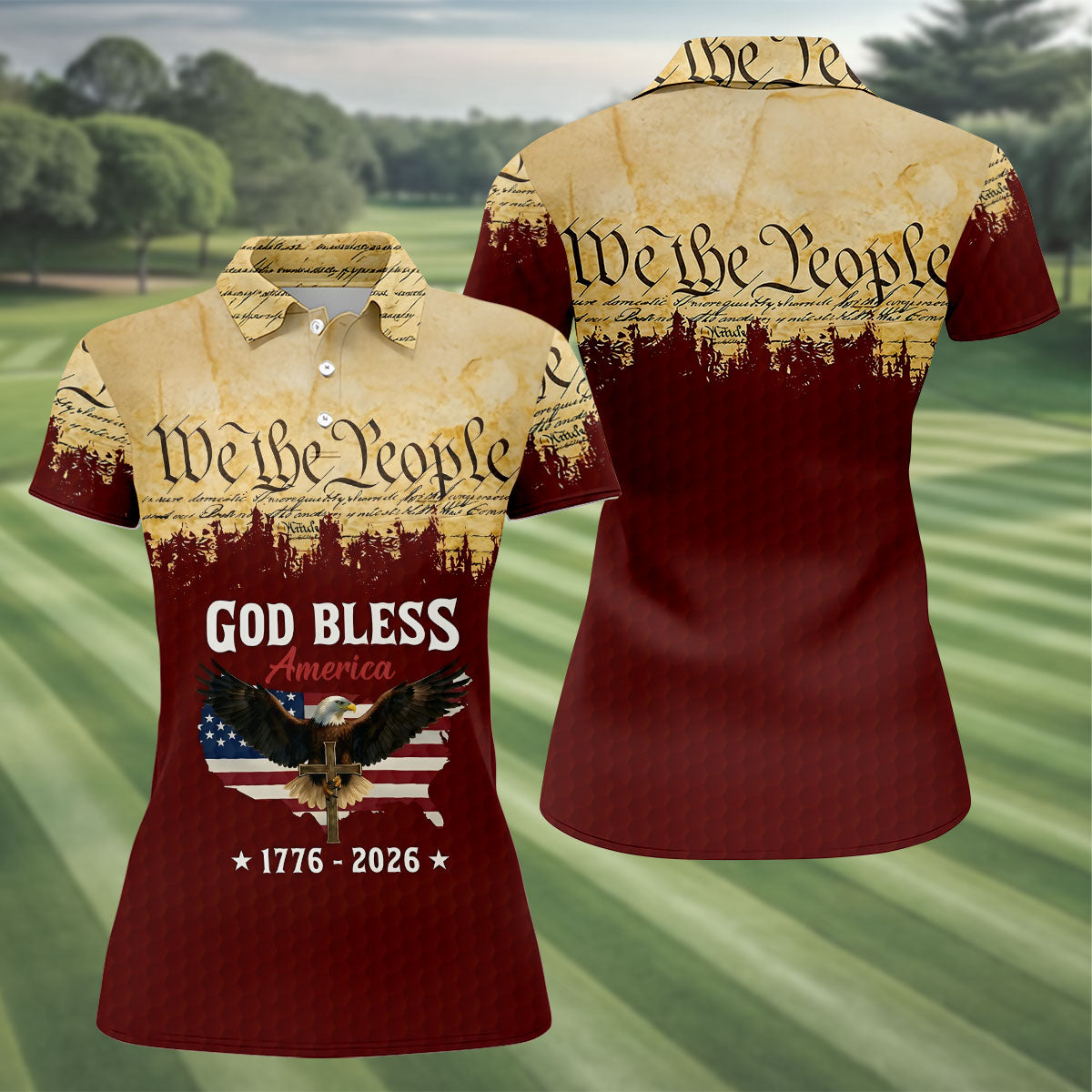 We The People God Bless America Patriotic Golf Shirt, 250 Years 4th Of July Golf Shirt For Women