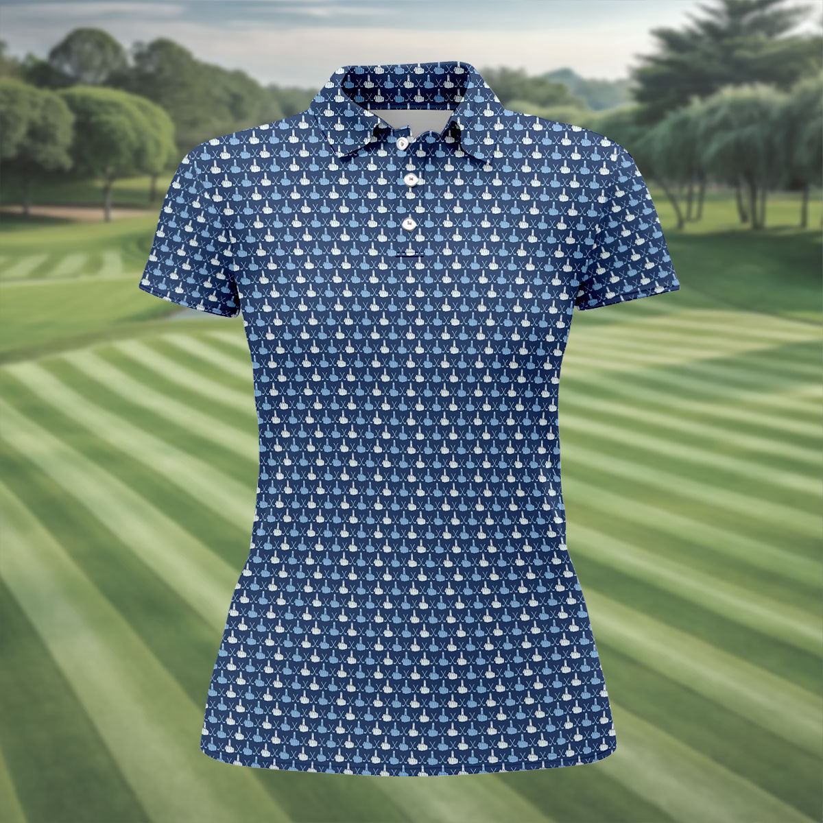 Blue Funny Middle Finger Golf Pattern Polo Shirt, Women's Golf Polo, Ladies Golf Top