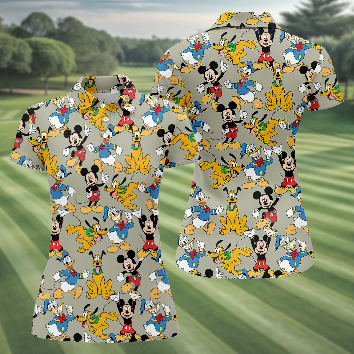 Classic Cartoon Character Pattern Golf Polo Shirt, Ladies Golf Shirts, Golf Tops For Women