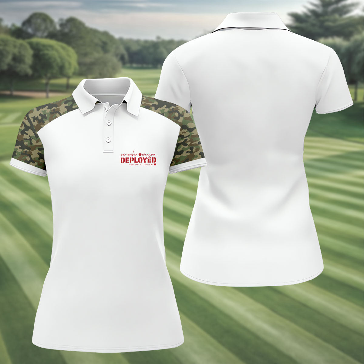 Remember Everyone Deployed Camo White Patriotic 4th Of July Golf Shirt, 250th Anniversary Golf Shirt For Women