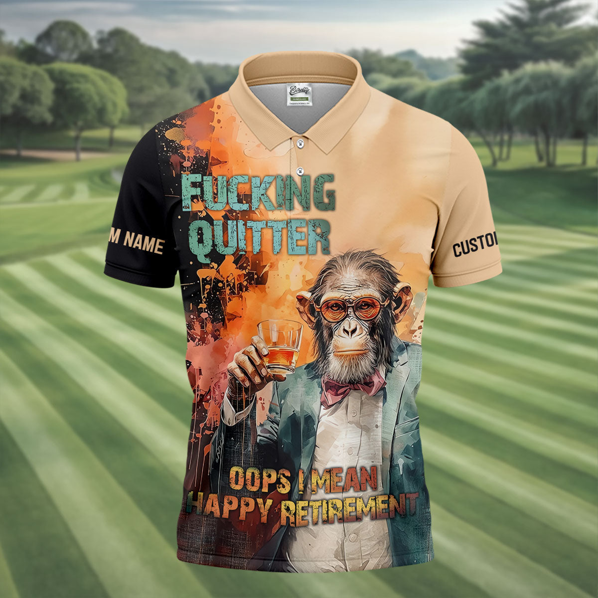 Funny Monkey Happy Retirement Golf Polo Shirt, Golf Polo Shirts For Men, Printed Golf Shirts