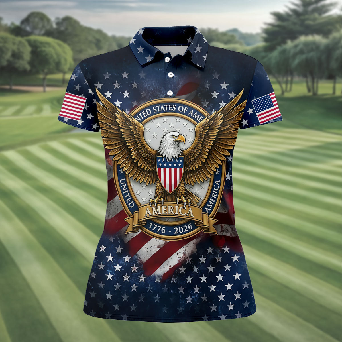 250th Anniversary USA Bald Eagle Distressed Golf Shirt, Patriotic 4th Of July Golf Shirt For Women