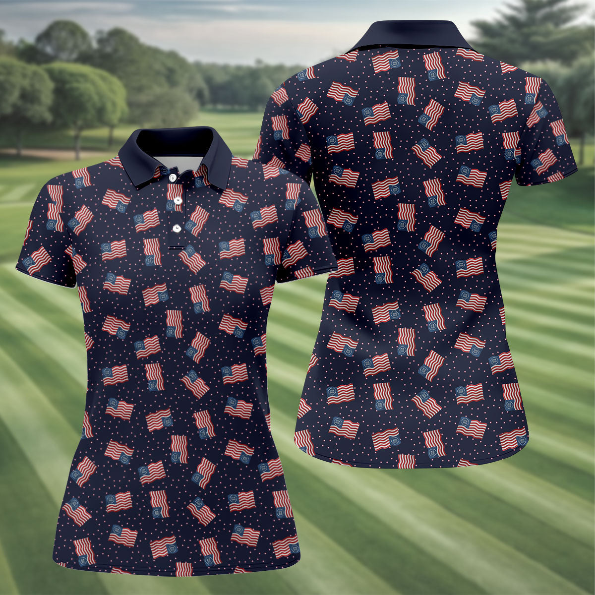 250th Anniversary Waving Flags Patriotic Golf Shirt, 4th Of July Golf Shirt For Women