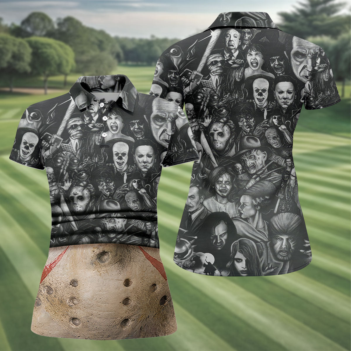 Hockey Mask Horror Character Halloween Polo Shirt, Women’s Golf Polo, Ladies Golf Shirts