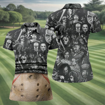 Hockey Mask Horror Character Halloween Polo Shirt, Women’s Golf Polo, Ladies Golf Shirts