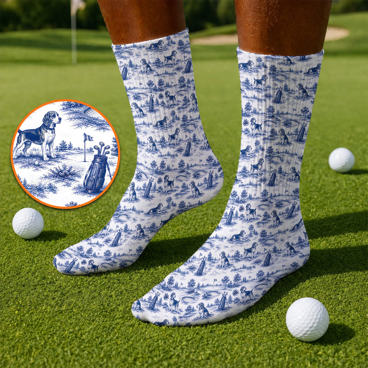 Beagle Toile De Jouy Golf Sock, Vintage Dog Pattern Golf Socks, Beagle Lover Golf Gift