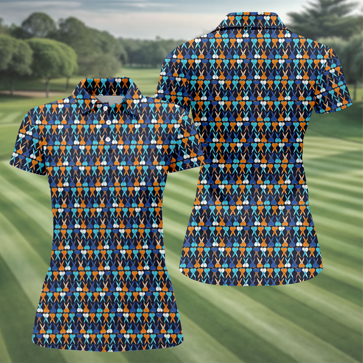Funny Scissors Pattern Golf Polo Shirt, Golf Shirts For Women, Women's Golf Apparel