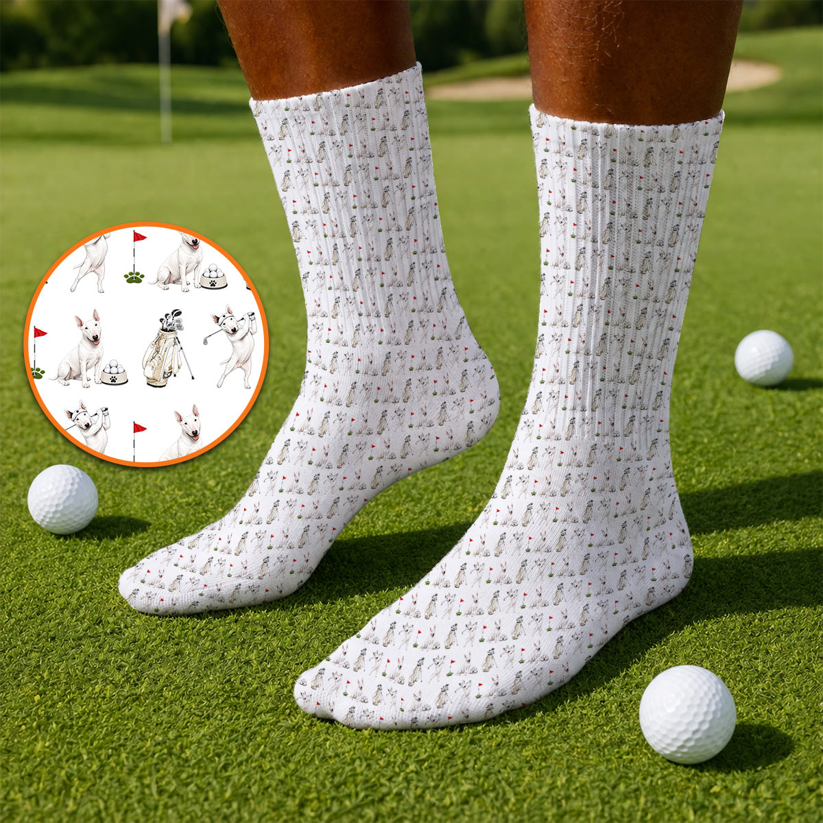 Bull Terrier Golf Socks, Bull Terrier Pattern Golf Sock, Funny Dog Dad Gift