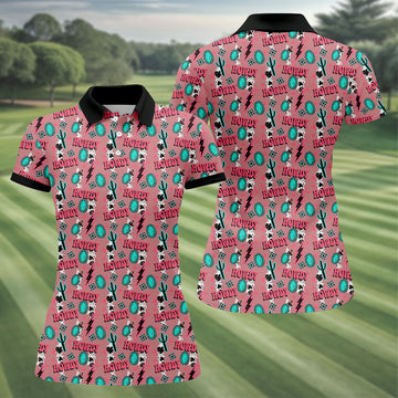 Howdy Pink Lightning Bolts Western Theme Women Golf Top, Ladies Golf Shirts, Golf Shirt For Women
