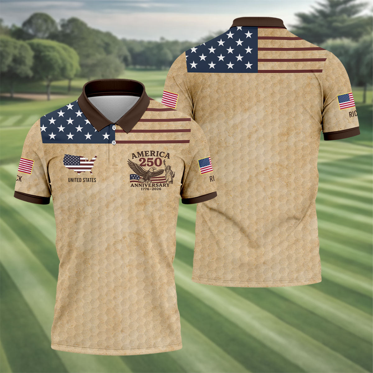 America 250 US Flag Pattern Retro Golf Shirt, Patriotic 4th Of July Golf Shirts For Men