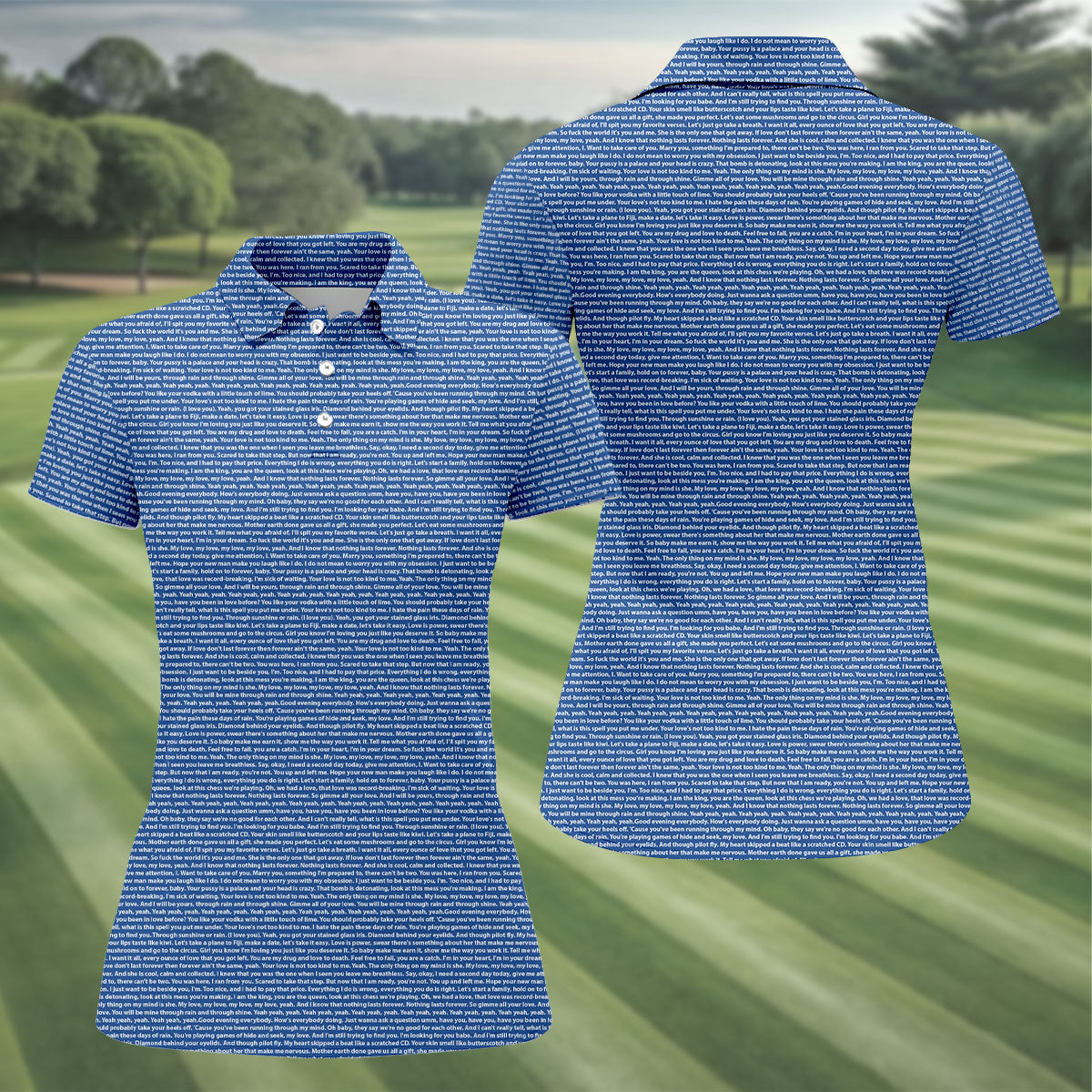 Blue Text Pattern Golf Polo Shirt, Ladies Golf Shirts, Golf Tops For Women