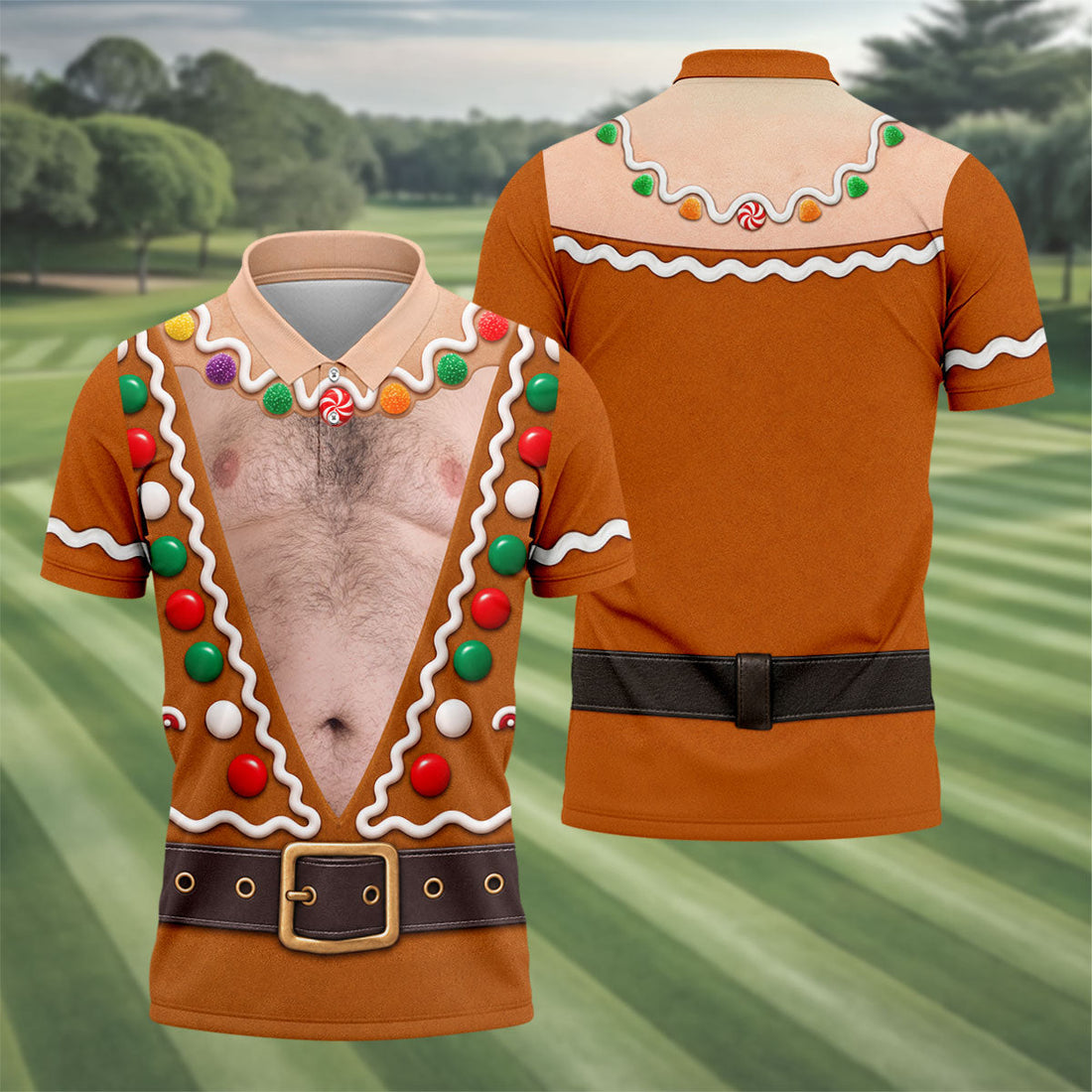 Funny Christmas Gingerbread Costume Polo Shirt, Mens Golf Apparel, Men's Golf Shirt
