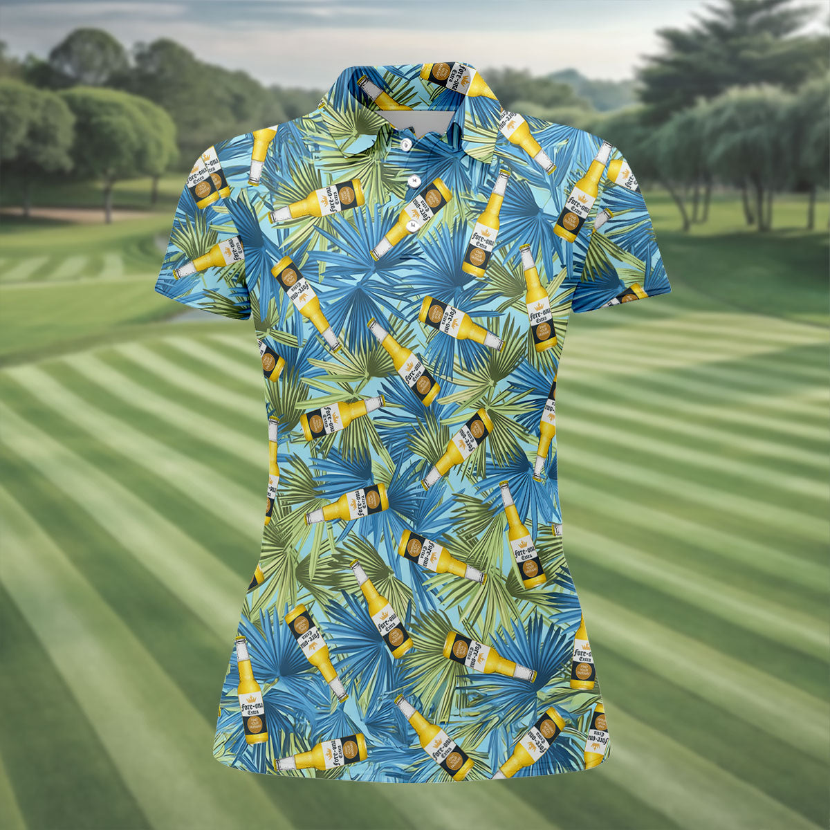 Funny Tropical Beer Bottle Pattern Golf Polo Shirt, Golf Tops For Women, Performance Golf Shirt