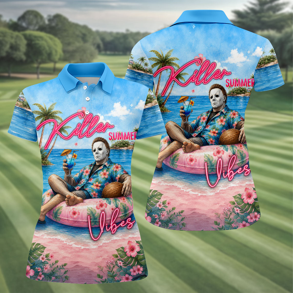 Killer Summer Vibes Tropical Slasher Golf Polo Shirt, Women's Golf Polo, Ladies Golf Tops