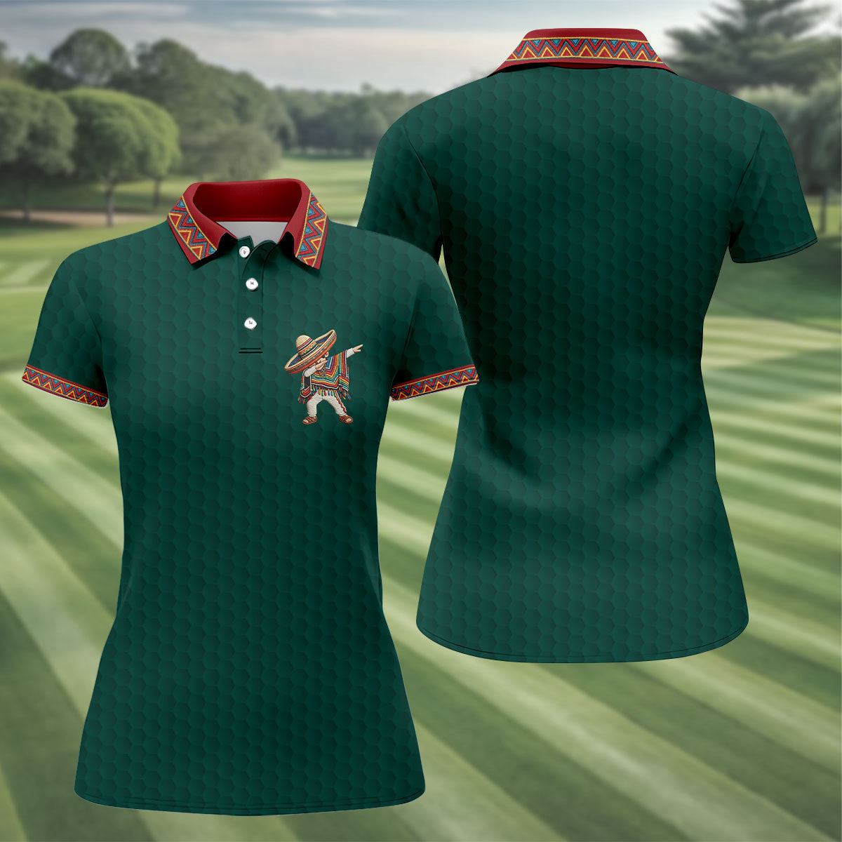Cinco De Mayo Celebration Golf Ball Pattern Green Golf Shirt, Golf Shirt For Women