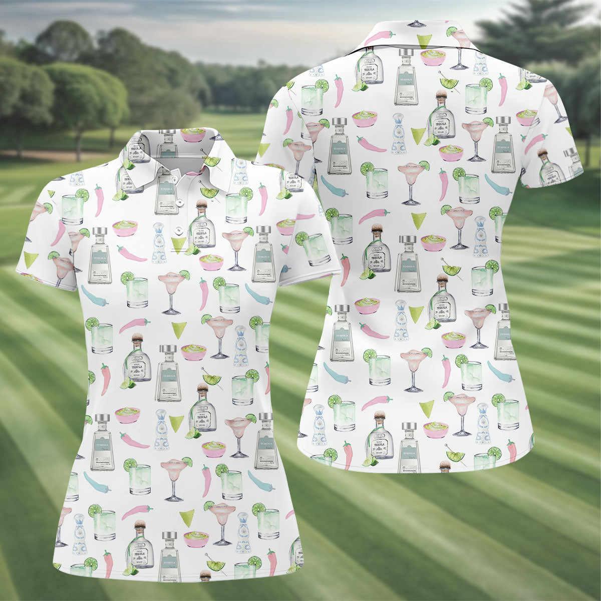 Pink Margarita Glass Tequila Lover Pastel Theme Women Golf Top, Ladies Golf Shirts, Golf Shirt For Women