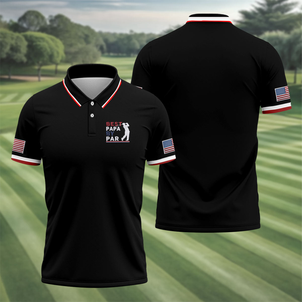 Black Best Papa By Par Embroidered Golf Polo Shirt, Mens Golf Apparel, Mens Golf Polo