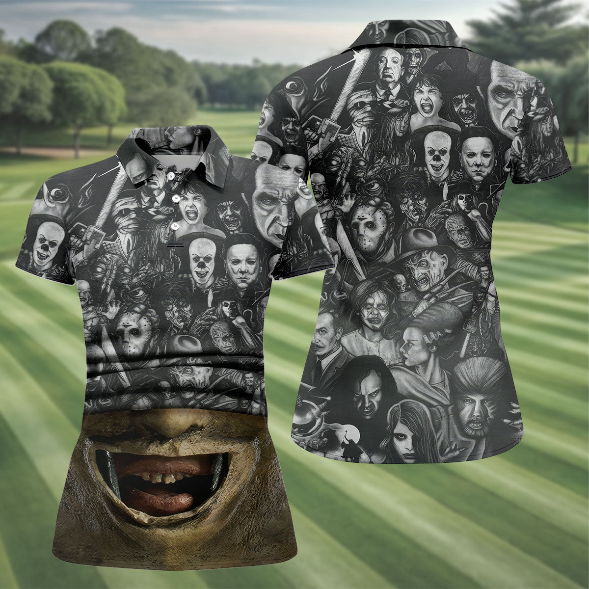 Leather Mask Horror Character Halloween Polo Shirt, Golf Shirts For Women, Ladies Golf Top